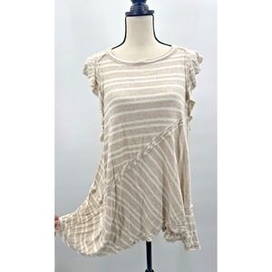 Free People Striped Linen Tunic Dress Small Asymmetrical Neutral Boho Coastal